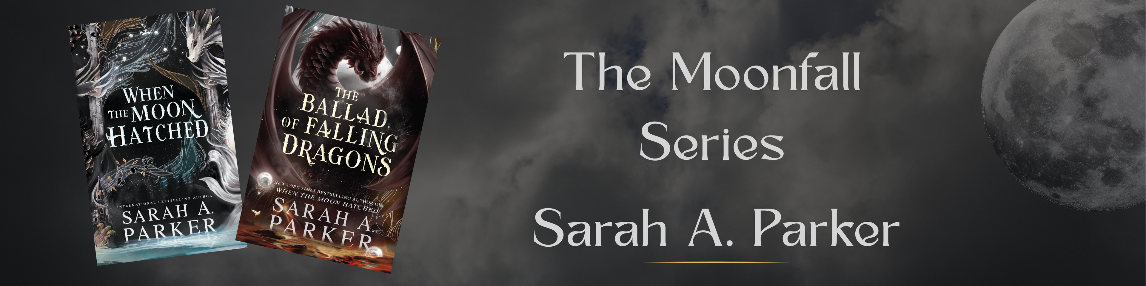 Two book covers of 'The Moonfall Series' by Sarah A. Parker with a moonlit background.