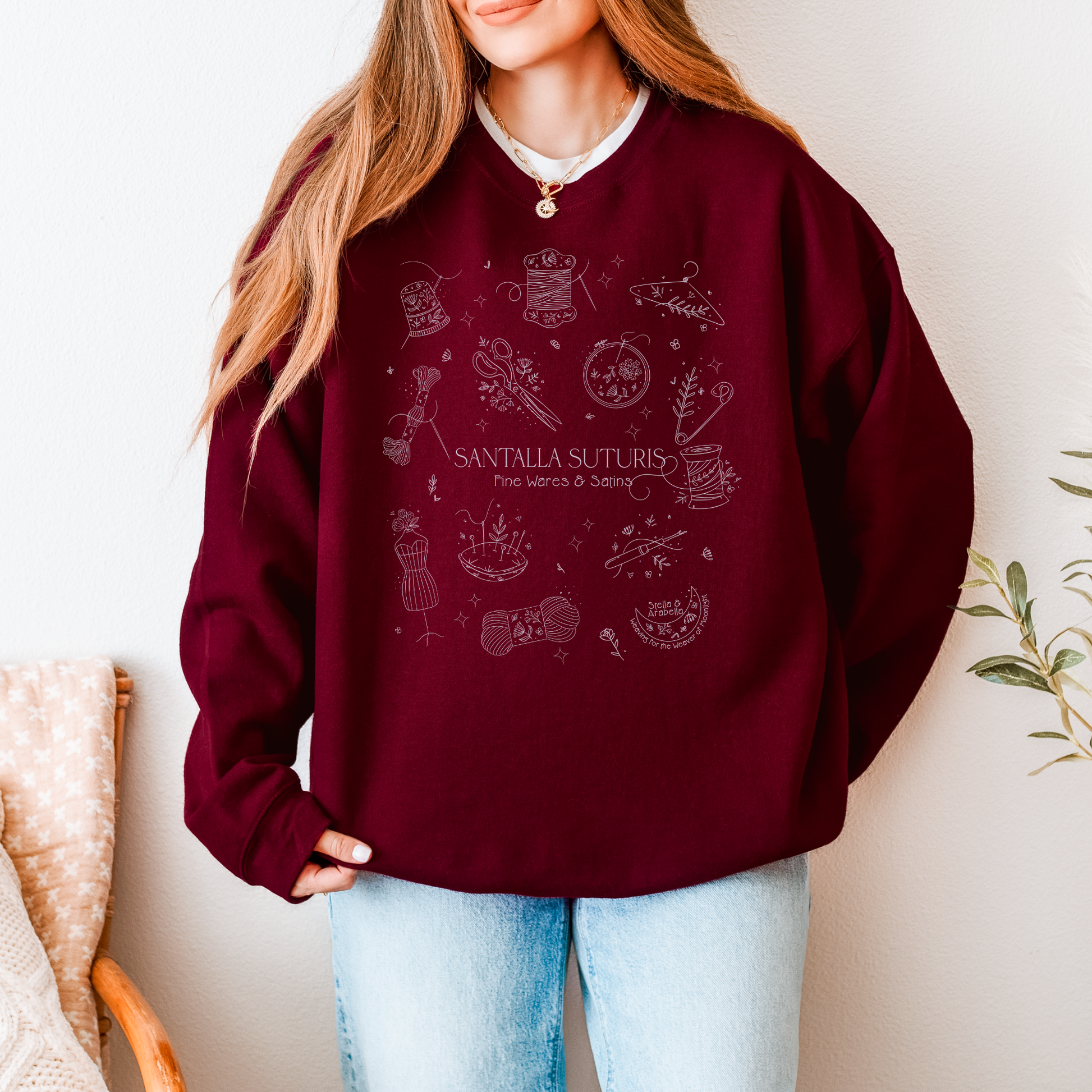 Model wearing of maroon Tailor sweatshirt, inspired by Orin Steele